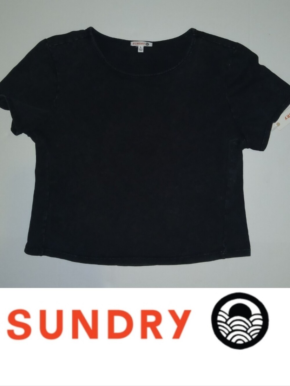 Sundry Short Sleeve Boxy Cropped Tee, Washed Charcoal Black - Picture 1 of 6